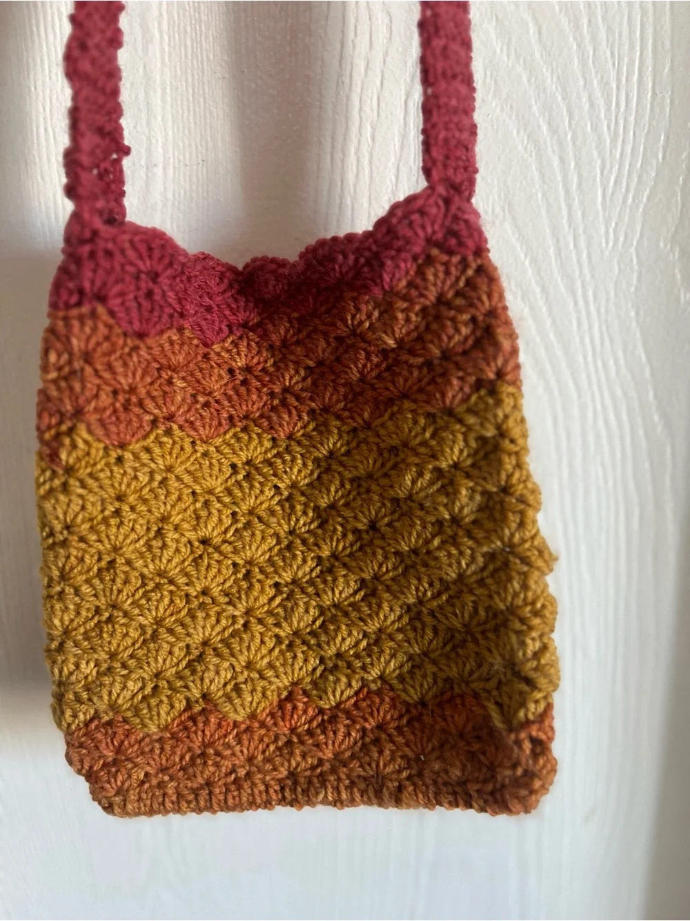 Handmade Kids Crochet Shoulder Crossbody Bag 7”x 8” Warm Hues